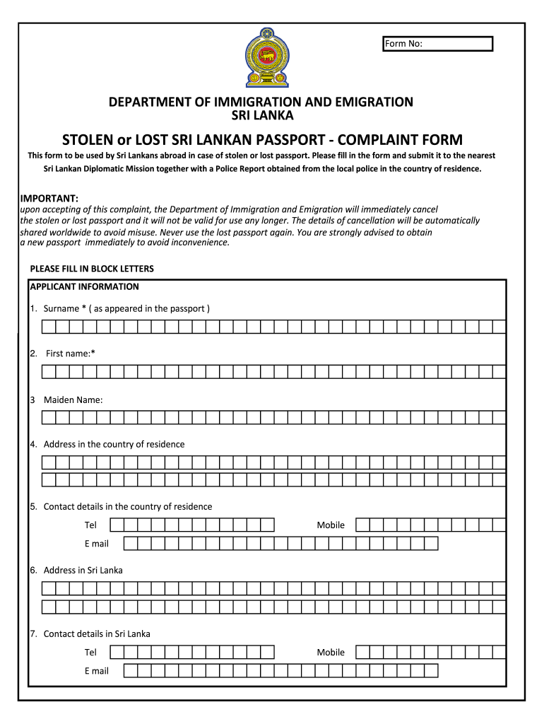 Passport Application Form Pdf No No Download Needed Needed Sri Lanka 