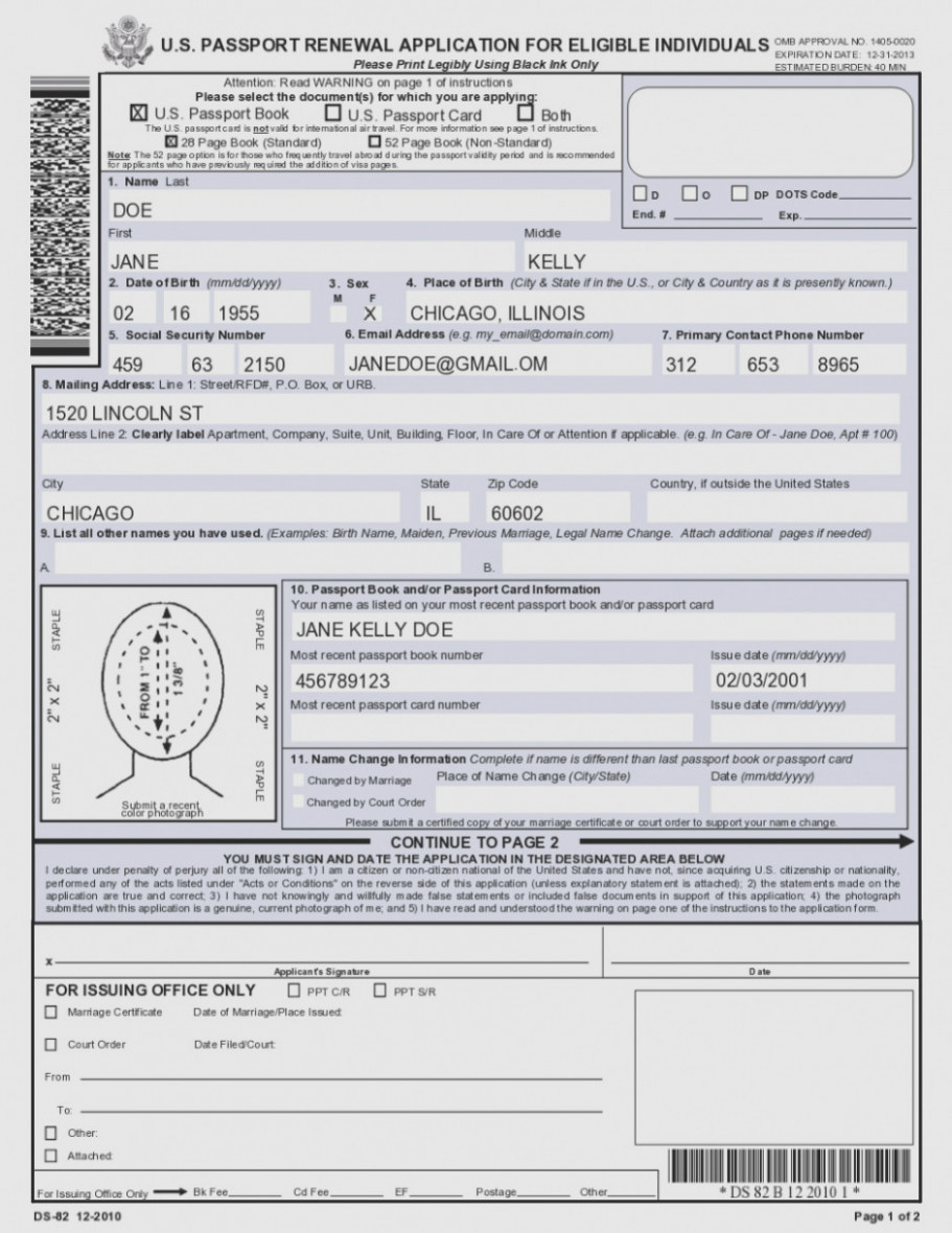 Printable Passport Renewal Form Ds 82 Universal Network Printable 
