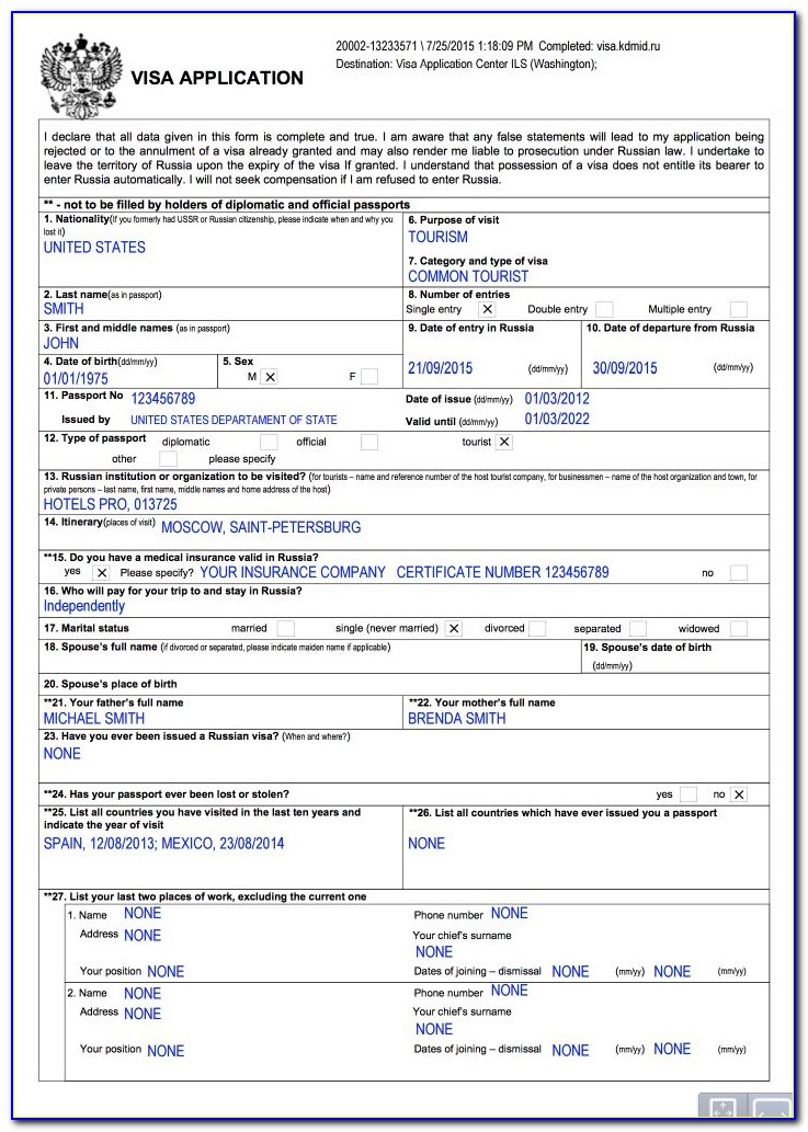 Russian Tourist Visa Application Form For Us Citizens Universal Network