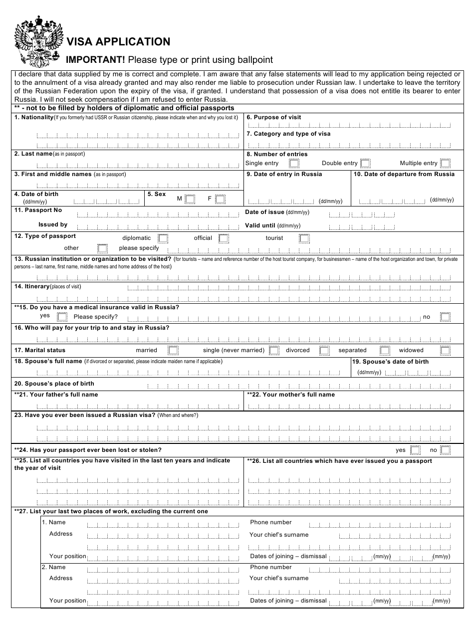 Russian Visa Application Form Download Fillable PDF Templateroller Russian Visa Application Form Download Fillable PDF Templateroller