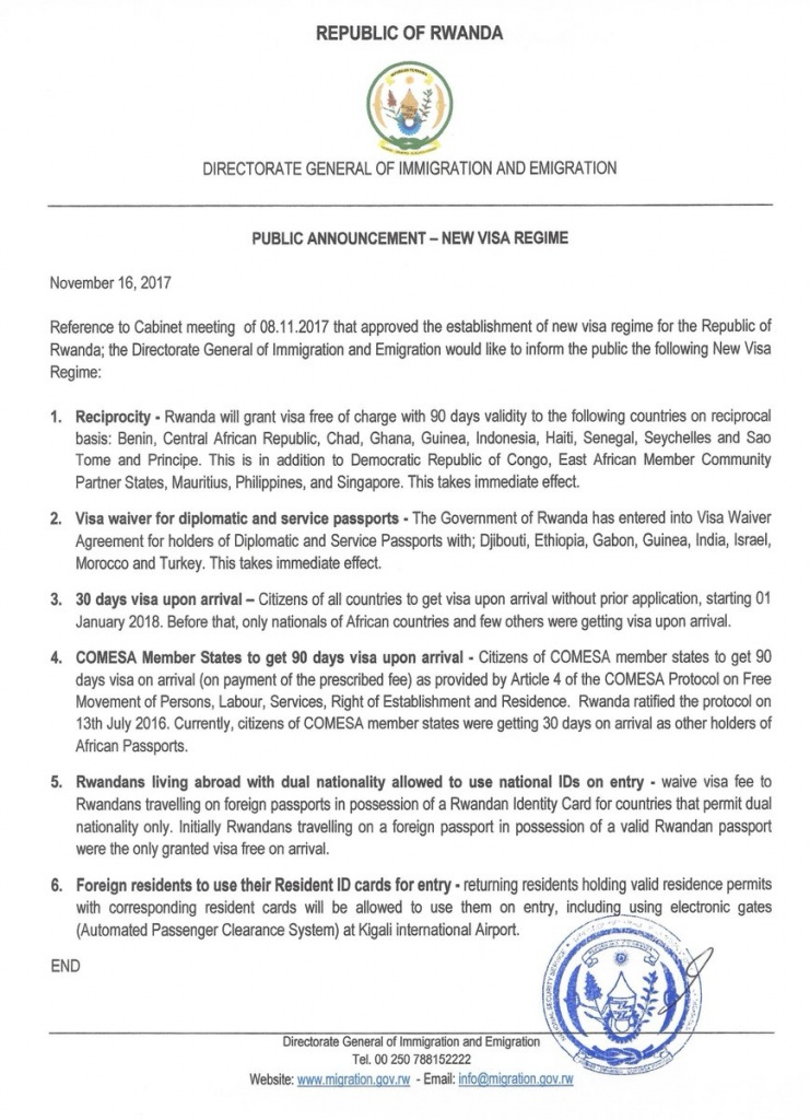 Rwanda New Visa Regime The Embassy Of The Republic Of Rwanda USA