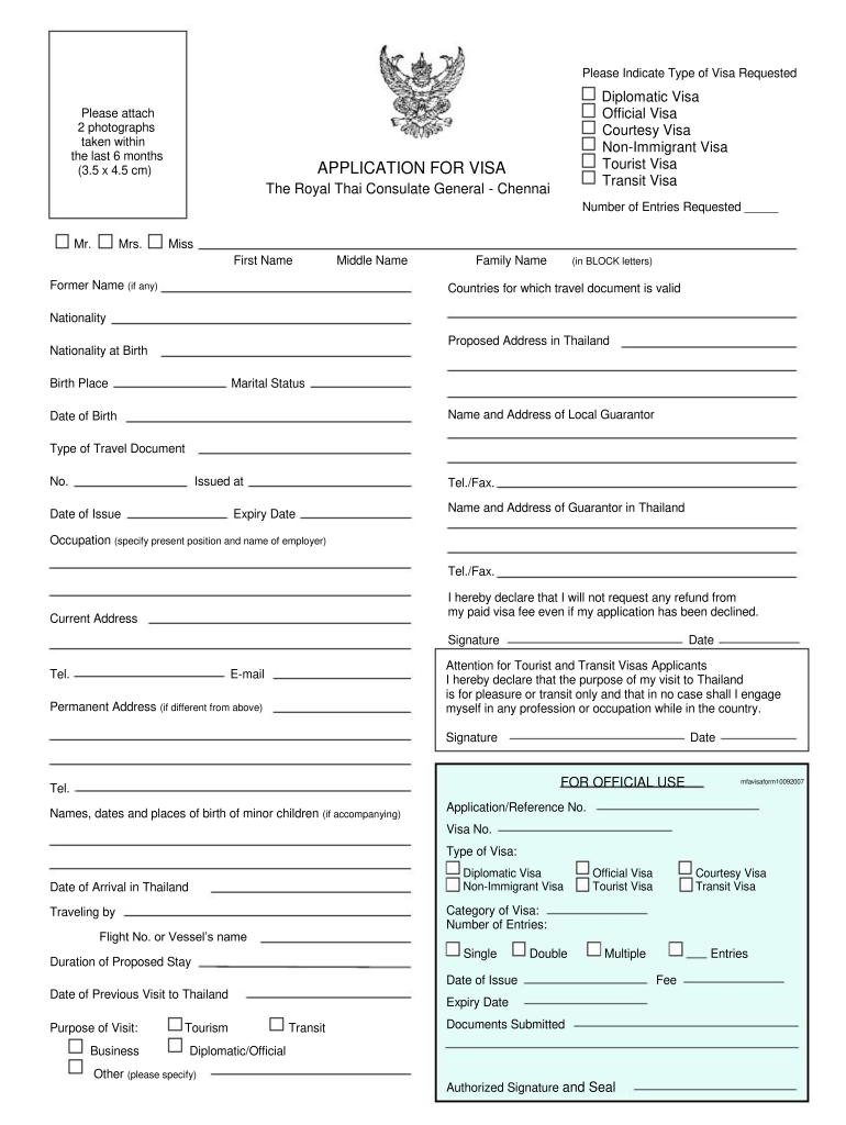 Tailand Visa Form Fill Online Printable Fillable Blank PdfFiller