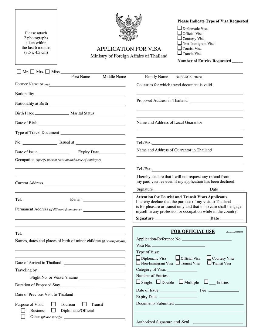 Thai Visa Application Form Tampatur