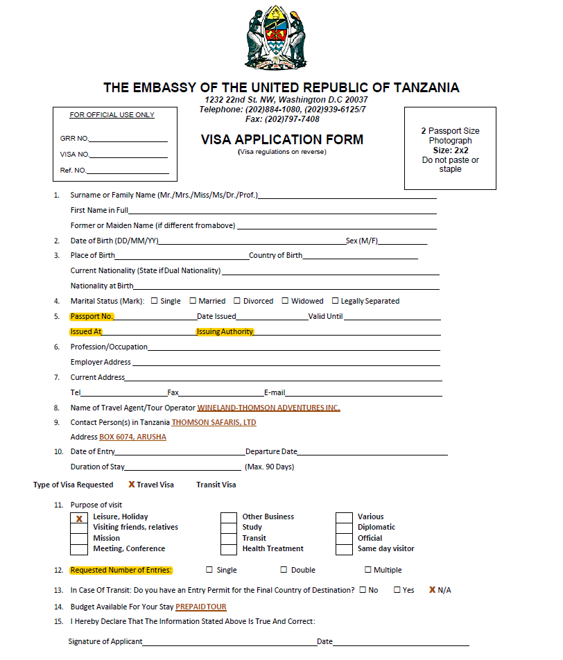 Us Embassy In Tanzania Visa Application Form United States Manuals 